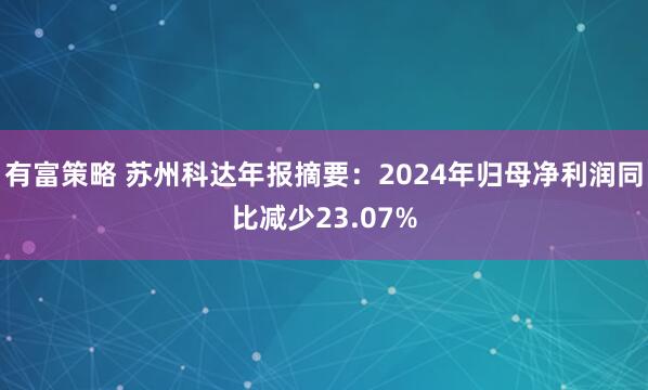 有富策略 苏州科达年报摘要：2024年归母净利润同比减少23.07%